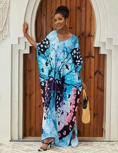 V Neck Maxi <b>Abaya</b> Dress Butterfly Pattern Loose Fit Short Sleeve Flared Hem Polyester Women's Beach Summer Bohemia Style Daily - Product Image 3
