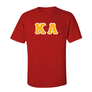 Camiseta KA Order con Letras Griegas Rojas y Logotipo Bordado en Dorado, Cuello Redondo, Estilo Casual para Hombre, Color Rojo y Dorado - Product Image 1