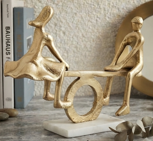 Metal Figurine Sculpture Two Seated Figures On See Saw Handmade Artistic Tabletop <b>Decor</b> Living Room Home <b>Decoration</b> <b>Table</b> Home - Product Image 1