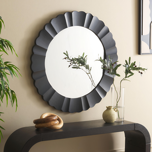 Miroir mural rond en bois avec cadre, design moderne, finition noire, pour dressing, salon, chambre, couloir - Product Image 2