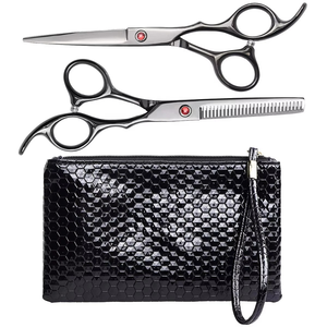 Ensemble de ciseaux à cheveux en acier inoxydable personnalisés avec ciseaux à effiler et étui noir pour salon de coiffure - Product Image 2