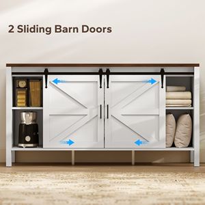 Credenza Rustica Artigianale con Piano Spesso, 2 Ante Scorrevoli, 4 Cassetti, 2 Ripiani Regolabili, Bianca, per Sala da Pranzo - Product Image 5