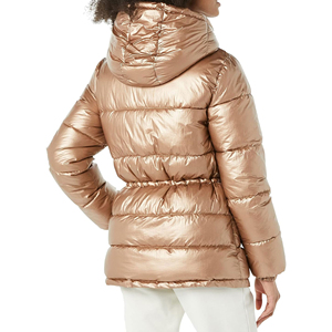 AMDAA ENTERPRISES Women Quilted Jacket Hooded Full Sleeve Solid Color Metallic Rose Gold Winter <b>Coat</b> <b>Zipper</b> Closure Lightweight - Product Image 2