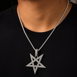 Collar con Colgante de Estrella de 5 Puntas Estilo Hip Hop, con Incrustaciones de Moissanita, Personalizado - Product Image 5