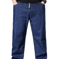Jean slim homme taille mi-haute coupe droite avec ceinture élastique et fermeture éclair, grandes tailles, confortable, style coréen, délavé et adouci