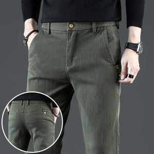 Pantalones Casuales de Algodón Verde Oliva para Hombre, Cintura Elástica, Corte Recto, Bolsillos Laterales, Transpirables, para Otoño - Product Image 5