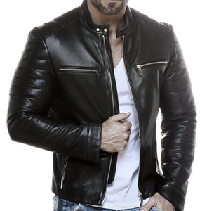 Custom Front Winter Street Style Stand High Quality Leather <b>Men</b> Jacket Eco-Friendly Breathable Wholesale Price Top Selling - Product Image 2