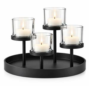 Modern Black Metal Round <b>Candle</b> <b>Stand</b> With Glass Holders For Home Decoration - Product Image 1
