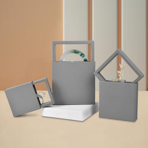 Boîte de présentation de bijoux personnalisée en carton carré avec fermeture à cordon, film PE transparent, logo personnalisé, luxe noir - Product Image 4