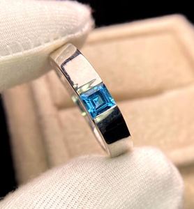 Blue Topaz <b>Mens</b> <b>Ring</b> Sterling <b>Silver</b> 14K Gold Plated Certified Wedding Band Square Cut December Birthstone Minimalist Engagement - Product Image 2
