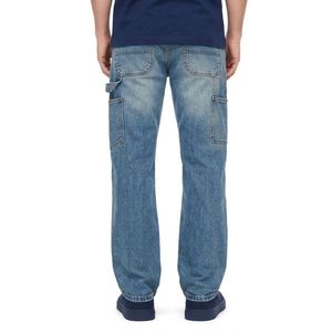 Pantalones de mezclilla azul medio con lavado a la piedra, con presilla para martillo de carpintero, costuras de doble aguja, 100% algodón rígido de alta densidad, pantalón de mezclilla artesanal de alta calidad. - Product Image 3