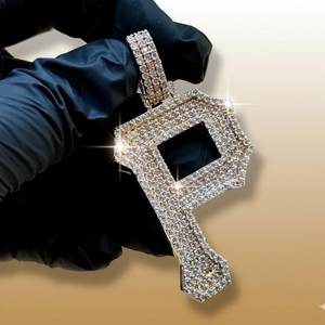 Colgante de letra P de diamante Dvars, Plata 925, Oro laminado de 18K, Moissanita con corte brillante y engaste de garra, Estilo Hip Hop, Amuleto de lujo - Product Image 3