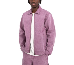 Luxe Street Wear Denim veste de travail couleur unie toile lourde ciré automne hiver coton blanc fermeture éclair veste de travail pour hommes - Product Image 5