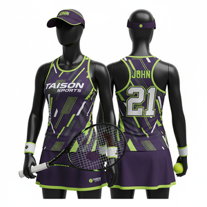 High Quality 180 GSM Polyester Spandex Women Tennis Jersey Purple <b>Neon</b> Green Graphic Panels Athletic Fit Sublimation Custom Logo - Product Image 1