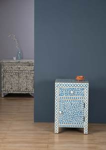 Elegante Mesita de Noche con Cajón Lateral y Incrustaciones de Hueso, Mueble de Lujo Hecho a Mano con Patrones Decorativos para Dormitorio, Almacenamiento Decorativo para el Hogar - Product Image 4