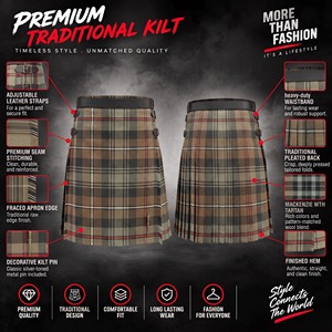 Kilt écossais traditionnel pour homme en mélange de laine à carreaux marron, vert, noir et rouge – Tenue formelle - Product Image 6