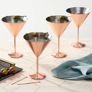 Verres à martini en acier inoxydable plaqué cuivre rose doré de luxe, coupes à cocktail en métal martelé pour bar, mariage, décoration de fête - Product Image 1
