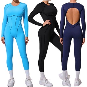 Combinaison une pièce unie dos nageur taille haute sans couture extensible dans les quatre sens pour le yoga avec découpe au dos - Product Image 6