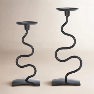 <b>Black</b> Metal Double Candle Holder Modern Iron Taper Candle Stand Decorative Wavy Design for Home Decor Dining Table Centerpiece - Product Image 6