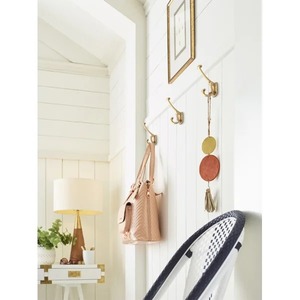 Minimalist <b>Wooden</b> Wall <b>Rail</b> With Metal Accents 5 Hooks For <b>Clothing</b> Storage Drill Installation - Product Image 4