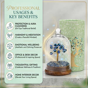 Arbre en cristal naturel œil porte-bonheur en gros sous dôme de verre, bonsaï artisanal en pierres précieuses, décoration maison et bureau, cadeau, Feng Shui, guérison - Product Image 2