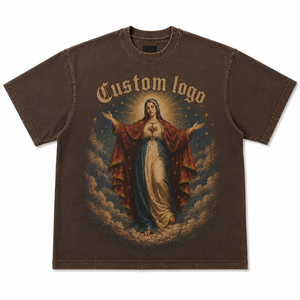 Camiseta Oversize de Algodón Grueso para Hombre con Gráfico del Sagrado Corazón, Diseño Personalizado, Impresión Digital, Estilo Gótico Urbano, Corte Holgado Informal - Product Image 1