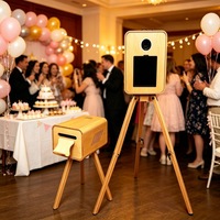 Offre Spéciale : Cabine Photo Rétro en Bois pour iPad 12,9 pouces, en Chêne Rouge Vintage, Compatible Appareil Photo, Boîte d'Impression Instantanée en Bois pour Selfie