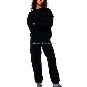 Conjunto de 2 piezas bordado con hombros caídos y logotipo personalizado, pantalones de chándal de gran tamaño, sudadera con capucha, Tops cortos, pantalones para correr, sudadera de calidad en blanco - Product Image 2