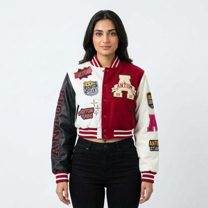 Chaqueta Letterman de Béisbol Personalizada al por Mayor para Mujer, Manga Larga, Algodón, Poliéster, Bordado, Piel de Oveja, Último Diseño, Lisa - Product Image 2