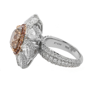 5.52 CT <b>Brown</b> Moissanite Emerald Cut Ring with Pink & White Pear Pearls Prong Setting IGI Certified Party & Gift Jewelry - Product Image 3