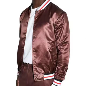 Chaqueta Bomber de Satén Marrón para Hombre, Cuello Camisero, Corte Regular, Estilo Casual Otoñal, Cierre de Botones, Color Sólido - Product Image 2