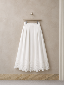 Falda casual acampanada de poliéster/algodón con cintura alta, bordado de encaje y dobladillo hasta la rodilla para mujer, diseño ODM/OEM - ESTHER - Product Image 4
