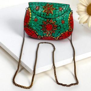 2026 Luxury Handcrafted Stone metal clutch purse <b>bag</b> <b>Studded</b> Clutch Purse for Women Elegant Party & Wedding Handbag - Product Image 1