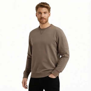 Sudadera Oversize Personalizada para Hombre, de Algodón Grueso, Cuello Redondo, Forro Polar, con Bolsillo Táctico en la Manga, Color Marrón - Product Image 1