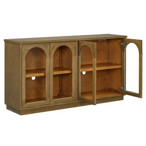 TREXM 4-Door Large Storage Buffet Cabinet Adjustable <b>Shelves</b> Arched <b>Kitchen</b> Dining Room Display & China Cabinets Glass Doors - Product Image 4