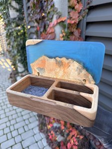 <b>Resin</b> Jewelry Box With Wooden Inlay Blue Finish Artistic Storage Jewelry Bracelet Holder Wooden Keepsake Box With <b>Resin</b> <b>Crafts</b> - Product Image 5