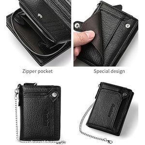Portafoglio Bifold da Uomo in Ecopelle con Cerniera a Catena e Tasca Portamonete, Doppia Catena Antifurto, Idea Regalo - Product Image 5