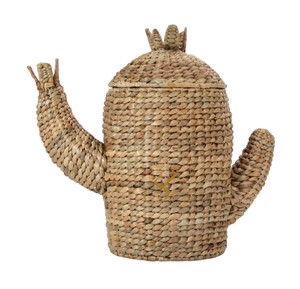 Panier en jacinthe d'eau tressé à la main, motif cactus, mignon, thème désert, panier de rangement pour jouets avec couvercle amovible, décoration de chambre d'enfant - Product Image 4