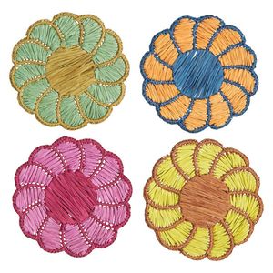 Posavasos de Rafia con Diseño Floral de Margaritas Hecho a Mano, Tapete para Tazas Tejido a Mano, Portavasos Sostenible, Decoración Rústica Boho para el Hogar - Product Image 1