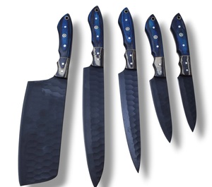 Ensemble de 5 couteaux en acier inoxydable faits à la main, couteau de chef, couteau utilitaire, manches en bois Pakka bleu, lame ambidextre de 6 à 7,9 pouces, qualité supérieure - Product Image 2