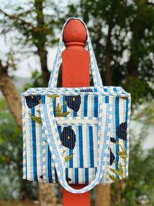Sac fourre-tout matelassé fait main de qualité supérieure, rayé, réutilisable, pour le shopping, sac à bandoulière grande capacité en tissu de coton, pour les voyages et les activités de plein air - Product Image 3