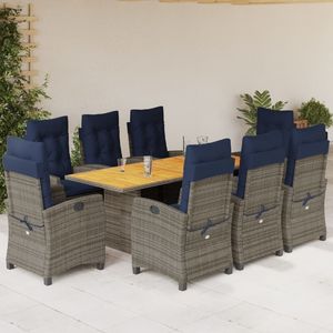 Set da pranzo Patio in Rattan grigio 9 pezzi con cuscini Set da giardino - Product Image 1