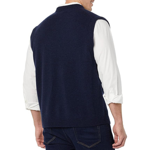 Gilet sans manches en tricot bleu marine pour homme, couleur unie, col en V, style automne, coupe classique, matière acrylique - Product Image 4