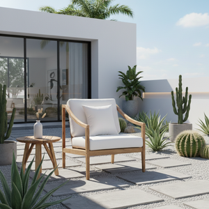 Luxie Villa Lounge <b>Chair</b> Solid Teak <b>Wood</b> Modern Waterproof Cushion for Outdoor Patio <b>Garden</b> Living Room Hotel Apartment - Product Image 4