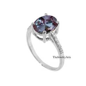 Anillo de Compromiso y Promesa de Plata de Ley 925 con Alejandrita, Corte Ovalado y Engaste de Garras, Estilo Vintage, Piedra de Nacimiento de Junio, Joyería Artística - Product Image 3