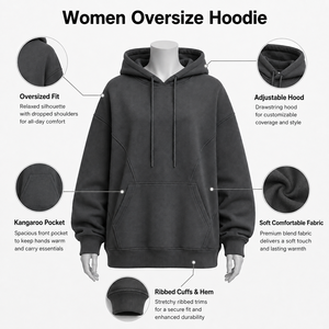 <b>Trendy</b> Women Oversize <b>Hoodie</b> Combining A Roomy Fit Soft Texture And Urban Style For Comfortable Everyday And Weekend Wear - Product Image 6