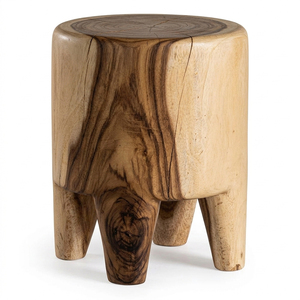 Tabouret en bois massif Suar, design rustique et organique, bois de qualité supérieure, durable, finition naturelle, décoration intérieure, tabouret de jardin - Product Image 1