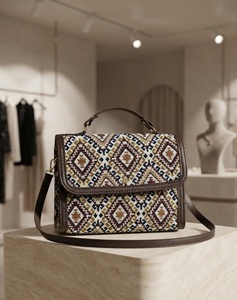Sac à bandoulière bohème en jacquard à deux sangles, ensemble sac fourre-tout à motif géométrique, fermeture éclair, doublure en coton, haute qualité, idéal pour les voyages - Product Image 5