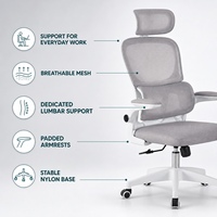 Chaise de bureau moderne en maille blanche avec appui-tête, hauteur réglable et base pivotante pour espaces de travail commerciaux (vente en gros)