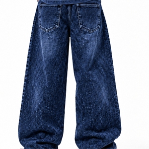 Pantalones Anchos para Hombre, Estilo Casual, Talla Grande, Lavado a la Piedra, Estilo Hip Hop, Pantalones de Mezclilla de Algodón con Estampado de Letras HAWK BAWK - Product Image 2